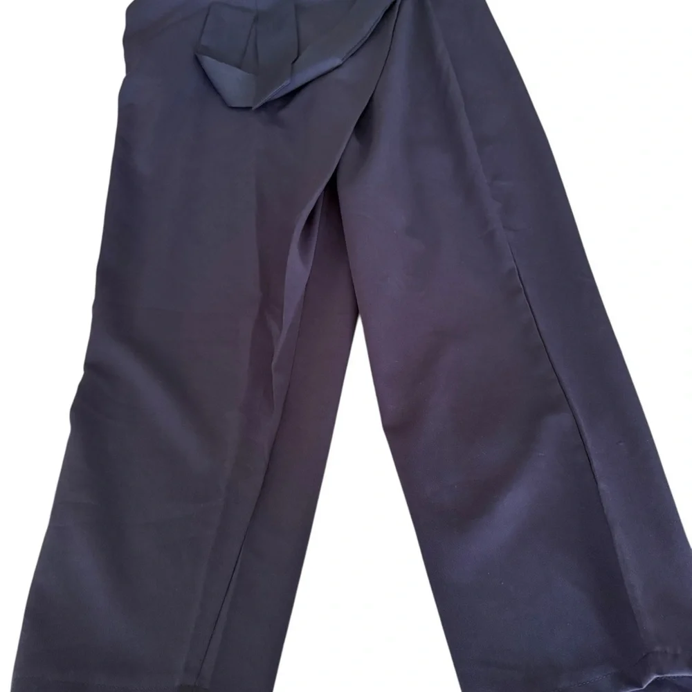 Chic Casual Navy Blue Asymmetrical Pants Wrap Shirt NWT - Picture 4 of 6